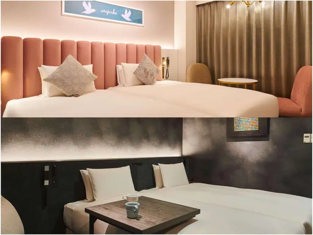 ภาพสอง เที่ยวฮอกไกโดหน้าหนาว ภาพห้องพักในโรงแรมพร้อมเตียงและโต๊ะ
