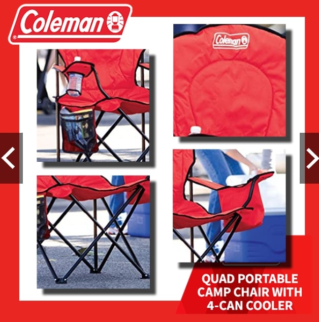 เก้าอี้ตั้งแคมป์สีแดงที่มีรูปภาพสี่รูป เก้าอี้แค้มปิ้ง