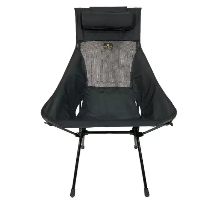 เก้าอี้สีดำมีพนักพิงและที่นั่งเป็นตาข่าย เก้าอี้สนาม