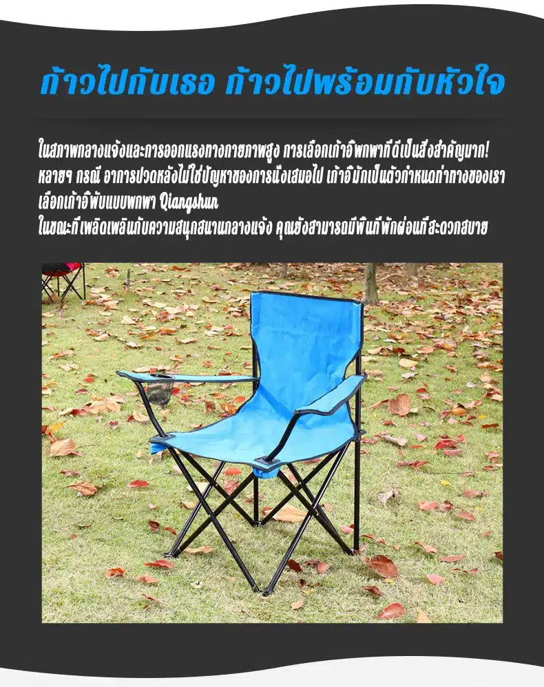 เก้าอี้สีน้ำเงินนั่งอยู่บนสนามหญ้าเขียวขจี เก้าอี้สนาม