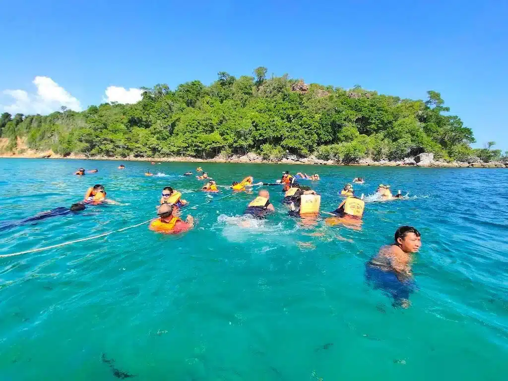 กลุ่มคนว่ายน้ำใกล้เกาะ ที่พักระยองติดทะเล