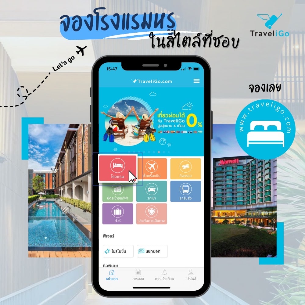 แอพมือถือแสดงภาพโรงแรมและห้องพักโรงแรมในราชบุรีสำหรับนักเดินทาง