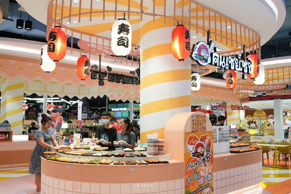 แผงขายอาหารญี่ปุ่นในห้างสรรพสินค้า ร้านอาหารโรบินสันฉลอง