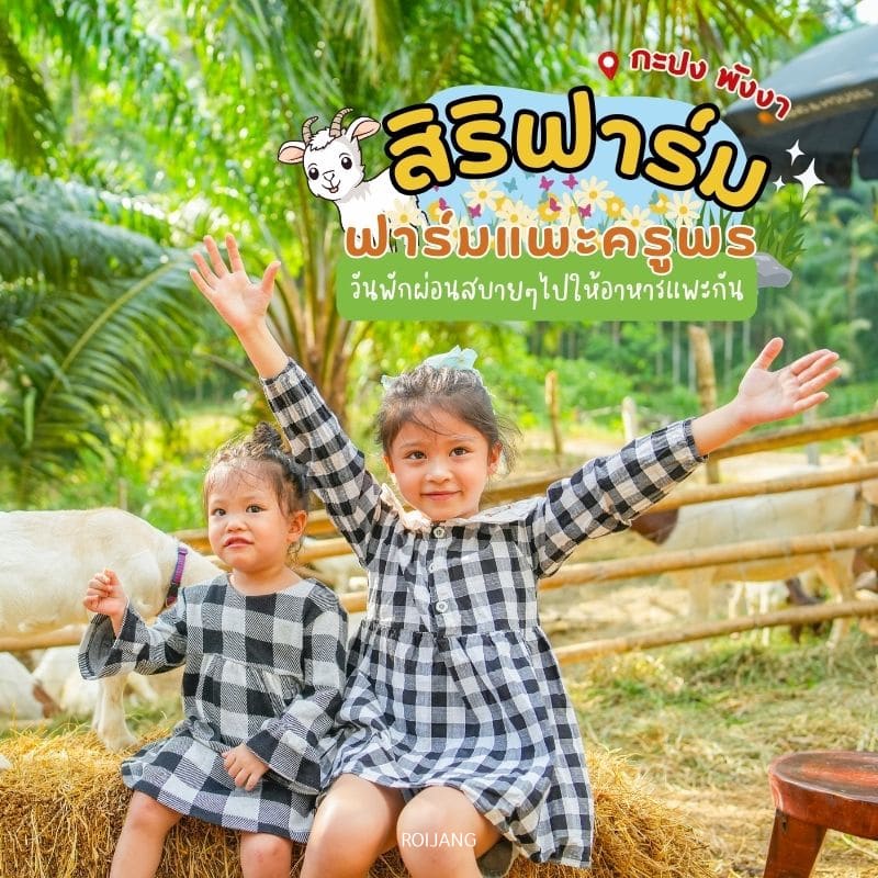เด็กเล็กสองคนนั่งอยู่บนกองหญ้าแห้ง โดยมีเด็กคนหนึ่งยกแขนขึ้นอย่างสนุกสนานในสภาพแวดล้อมในชนบทหรือในฟาร์มโดยมีแพะอยู่ด้านหลัง รูปภาพมีข้อความภาษาไทยที่เกี่ยวข้องกับ
