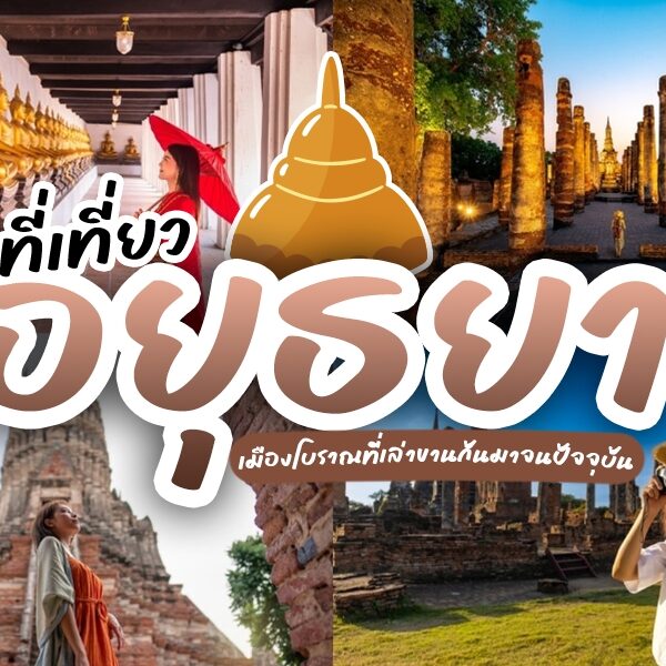 รวมสถานที่ท่องเที่ยวในอยุธยา ประเทศไทย มีทั้งซากปรักหักพังโบราณ พระพุทธรูป และผู้มาเยือนที่สำรวจสถานที่ทางประวัติศาสตร์ ข้อความภาษาไทยเน้นที่เที่ยวอยุธยาและส่งเสริมการเดินทางสู่เมืองประวัติศาสตร์แห่งนี้.